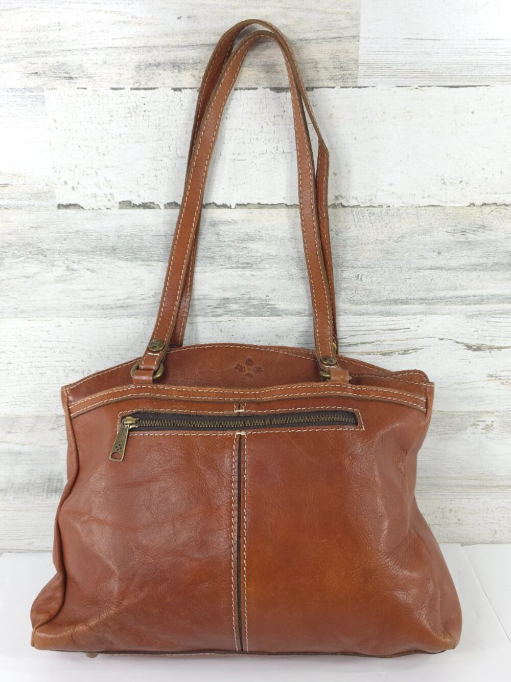 PATRICIA NASH POPPY BROWN LEATHER LARGE TOTE HANDBAG ZIP CLOSURE DOUBLE HANDLES